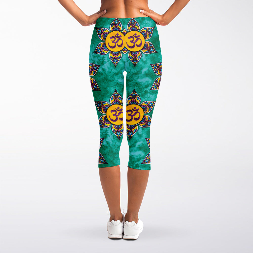 Boho Om Sign Pattern Print Women's Capri Leggings