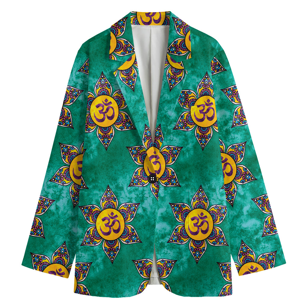 Boho Om Sign Pattern Print Women's Cotton Blazer