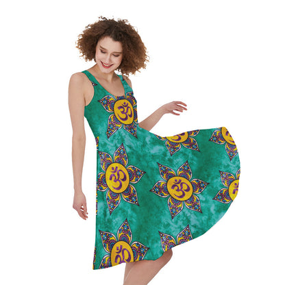 Boho Om Sign Pattern Print Women's Sleeveless Dress