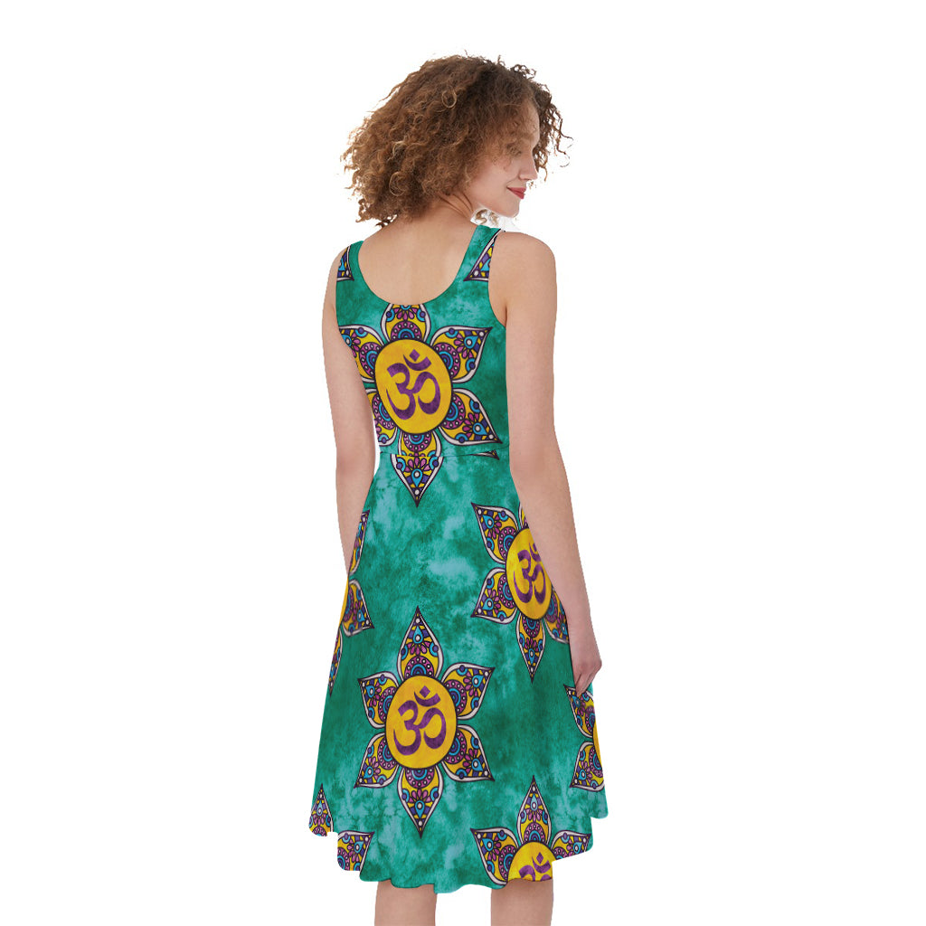 Boho Om Sign Pattern Print Women's Sleeveless Dress