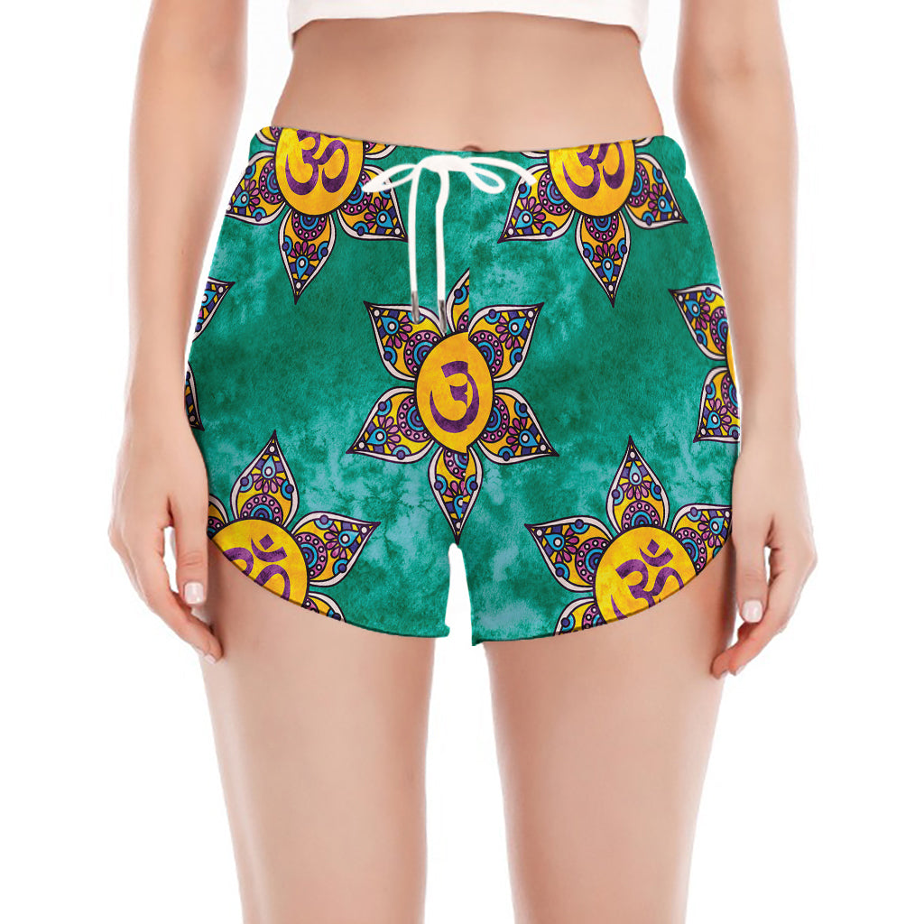 Boho Om Sign Pattern Print Women's Split Running Shorts