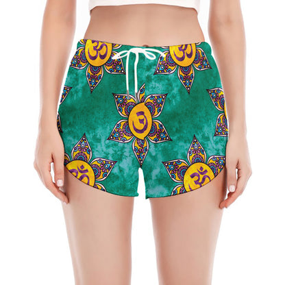 Boho Om Sign Pattern Print Women's Split Running Shorts