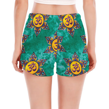 Boho Om Sign Pattern Print Women's Split Running Shorts