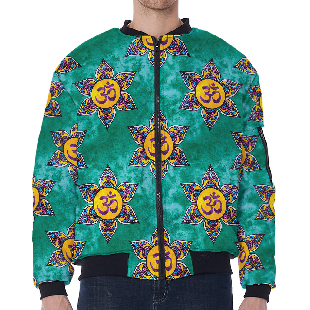 Boho Om Sign Pattern Print Zip Sleeve Bomber Jacket