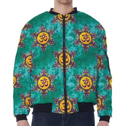 Boho Om Sign Pattern Print Zip Sleeve Bomber Jacket