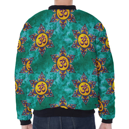 Boho Om Sign Pattern Print Zip Sleeve Bomber Jacket