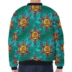 Boho Om Sign Pattern Print Zip Sleeve Bomber Jacket