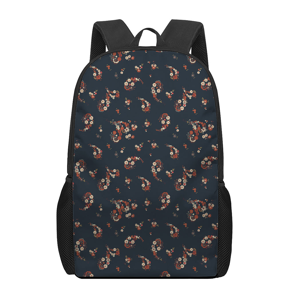 Boho Paisley Flower Pattern Print 17 Inch Backpack