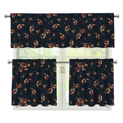 Boho Paisley Flower Pattern Print 3 Piece Kitchen Curtains