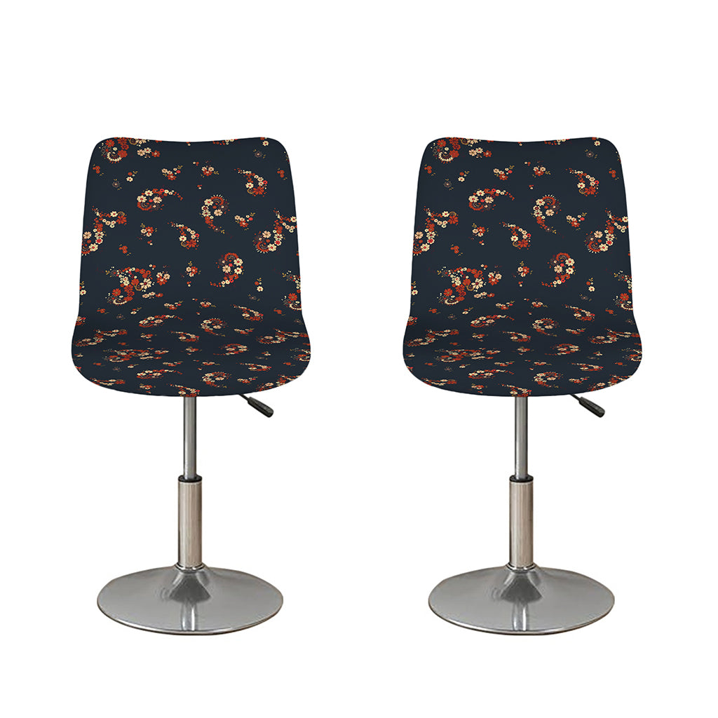 Boho Paisley Flower Pattern Print Bar Stool Covers