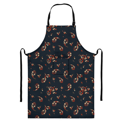Boho Paisley Flower Pattern Print Bib Apron With Pocket