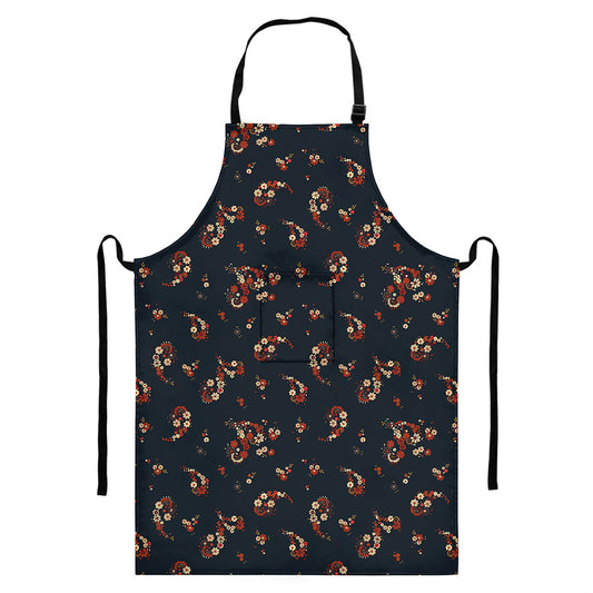 Boho Paisley Flower Pattern Print Bib Apron With Pocket