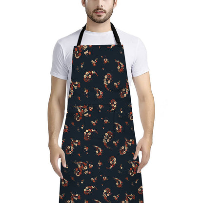 Boho Paisley Flower Pattern Print Bib Apron With Pocket