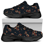 Boho Paisley Flower Pattern Print Black Chunky Shoes