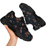 Boho Paisley Flower Pattern Print Black Chunky Shoes
