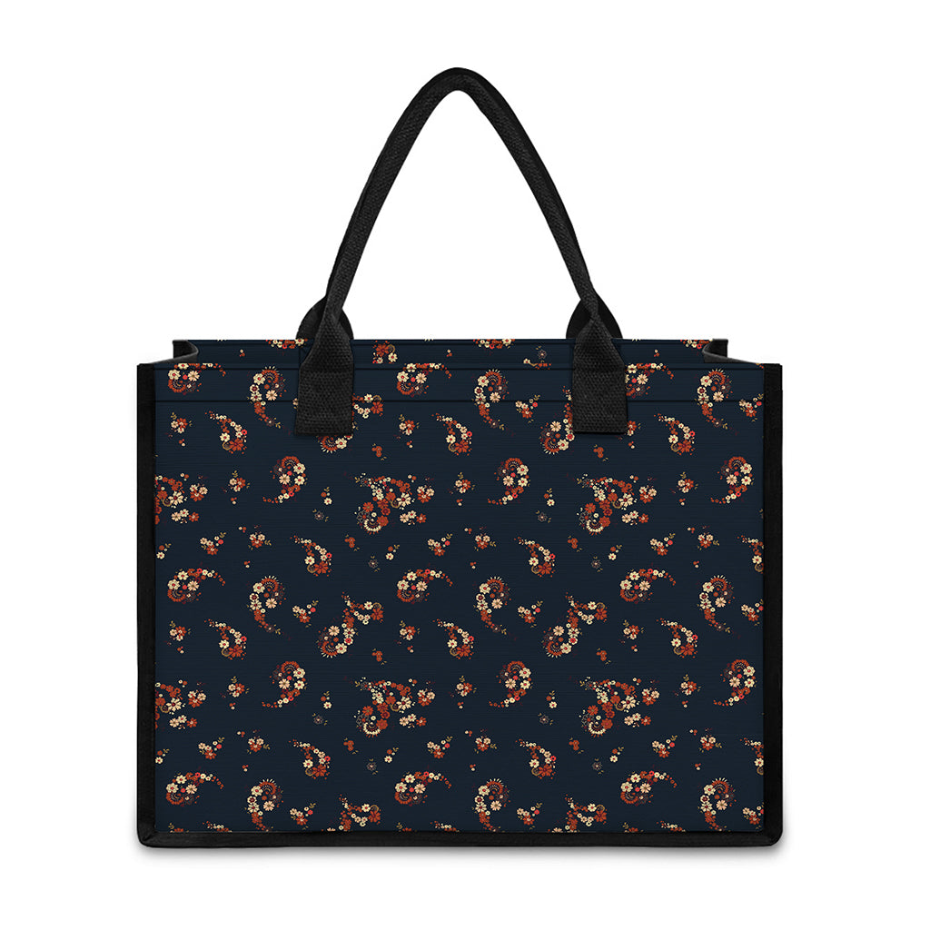 Boho Paisley Flower Pattern Print Canvas Tote Bag