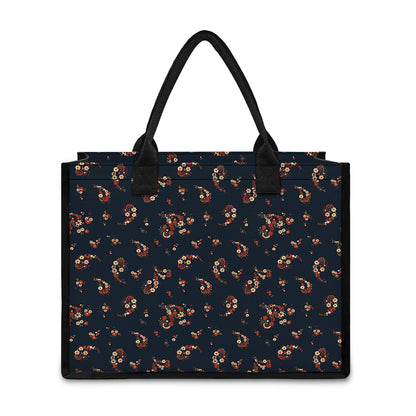 Boho Paisley Flower Pattern Print Canvas Tote Bag