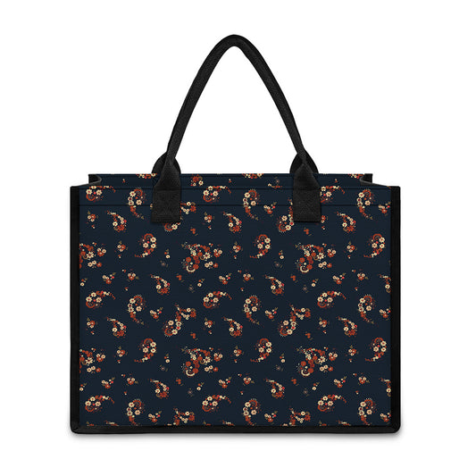 Boho Paisley Flower Pattern Print Canvas Tote Bag