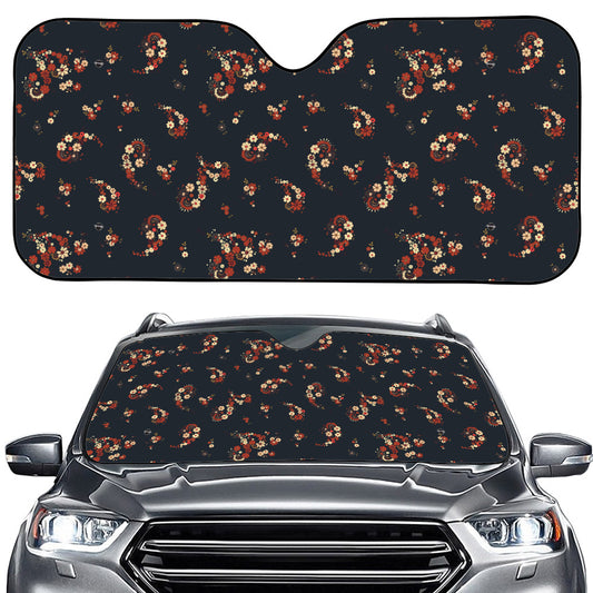 Boho Paisley Flower Pattern Print Car Windshield Sun Shade