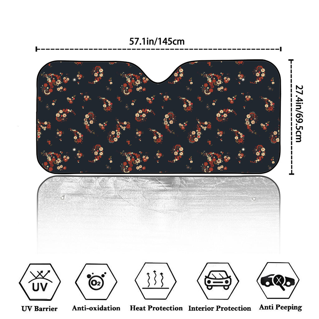 Boho Paisley Flower Pattern Print Car Windshield Sun Shade