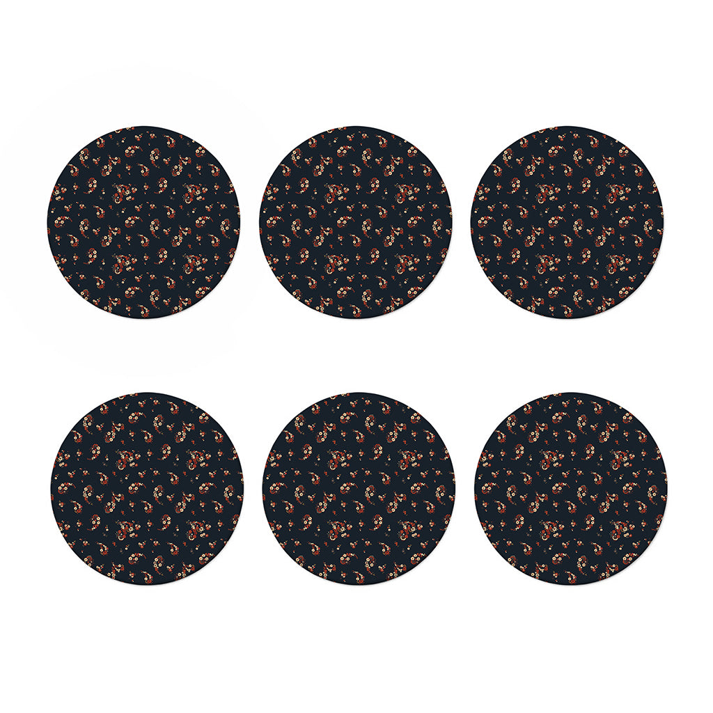 Boho Paisley Flower Pattern Print Coaster Set