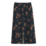 Boho Paisley Flower Pattern Print Cotton Front Slit Maxi Skirt