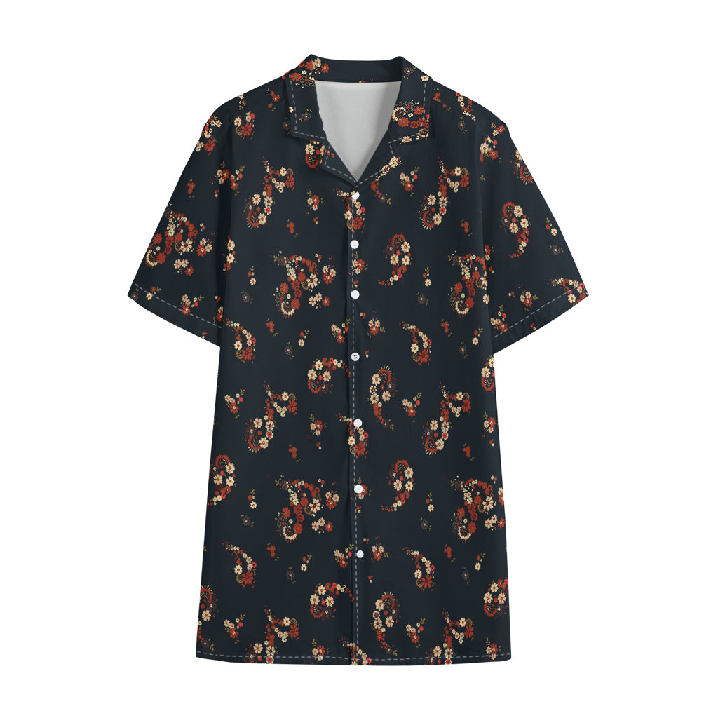 Boho Paisley Flower Pattern Print Cotton Hawaiian Shirt