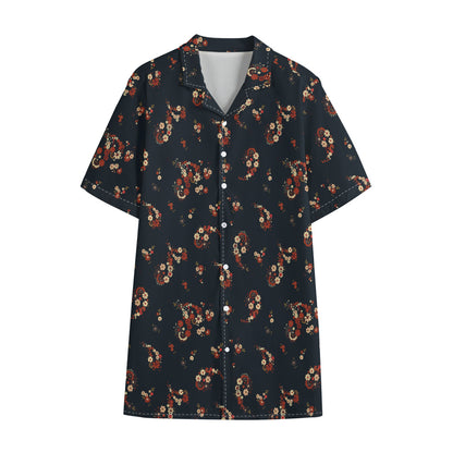Boho Paisley Flower Pattern Print Cotton Hawaiian Shirt