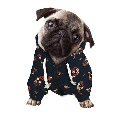 Boho Paisley Flower Pattern Print Dog Zip Up Hoodie