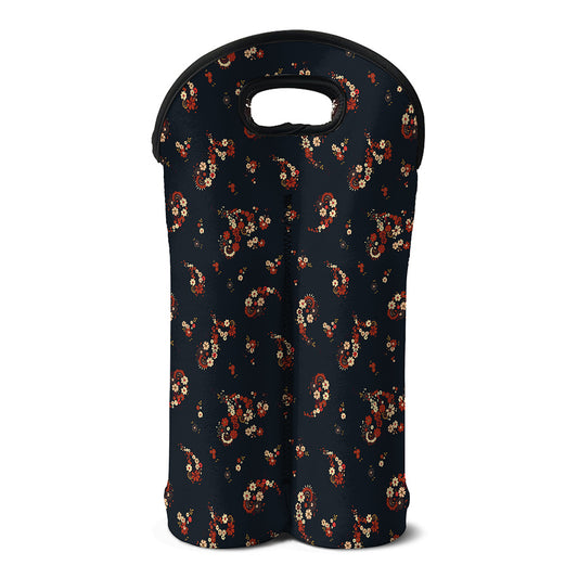 Boho Paisley Flower Pattern Print Double Neoprene Wine Tote