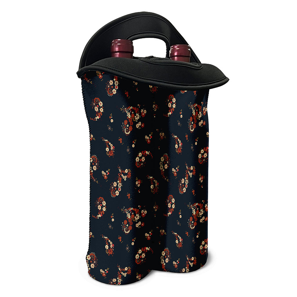 Boho Paisley Flower Pattern Print Double Neoprene Wine Tote