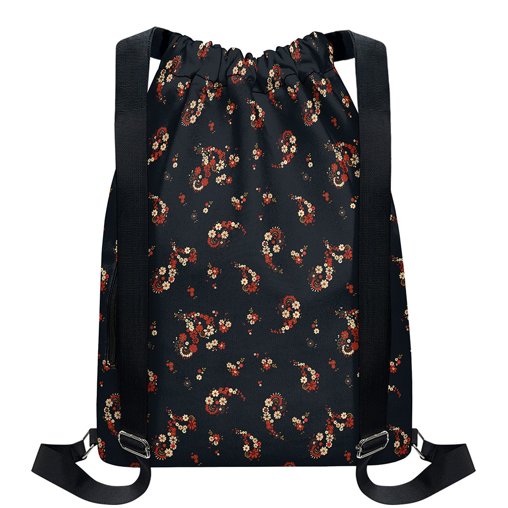 Boho Paisley Flower Pattern Print Drawstring Backpack