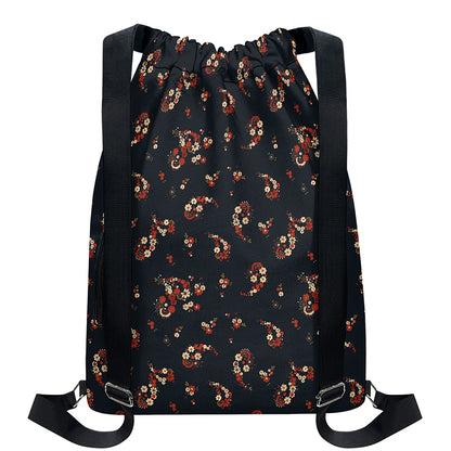 Boho Paisley Flower Pattern Print Drawstring Backpack