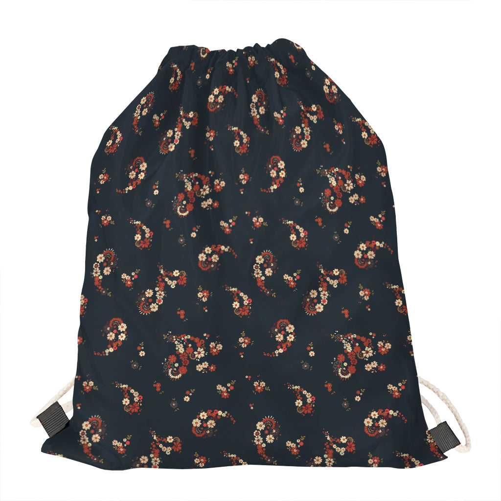 Boho Paisley Flower Pattern Print Drawstring Bag