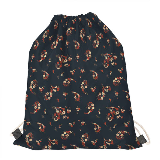 Boho Paisley Flower Pattern Print Drawstring Bag