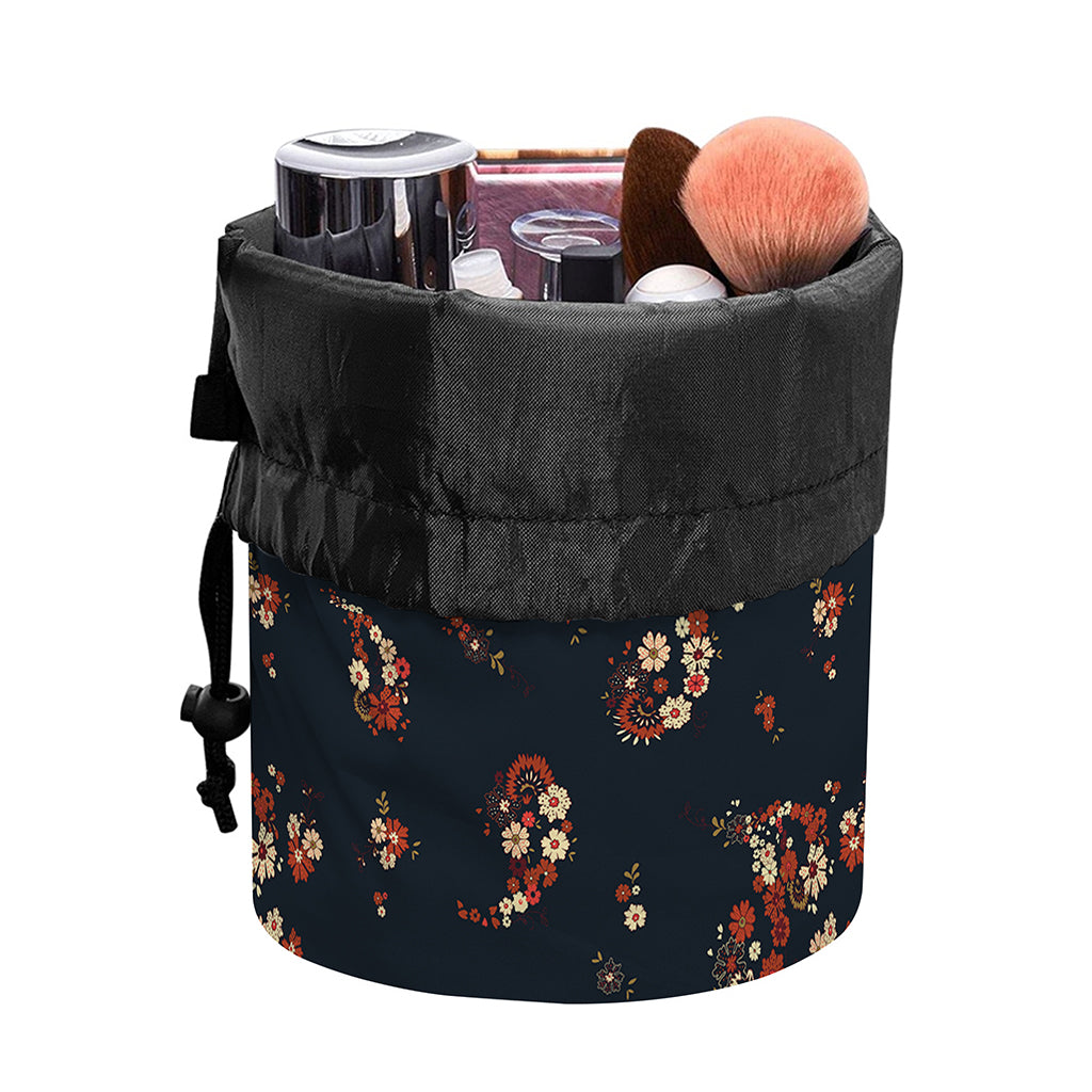 Boho Paisley Flower Pattern Print Drawstring Makeup Bag