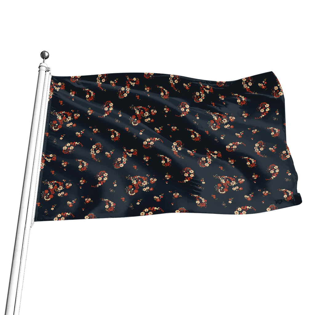 Boho Paisley Flower Pattern Print Flag