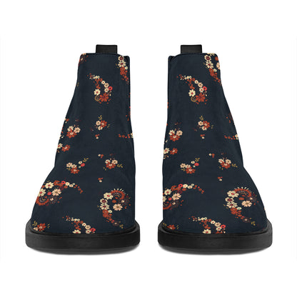Boho Paisley Flower Pattern Print Flat Ankle Boots