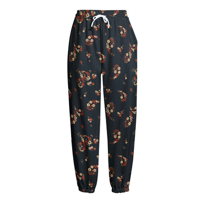 Boho Paisley Flower Pattern Print Fleece Lined Knit Pants