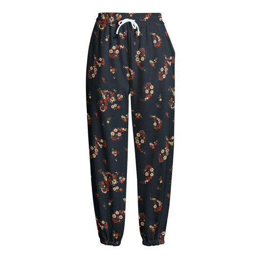 Boho Paisley Flower Pattern Print Fleece Lined Knit Pants