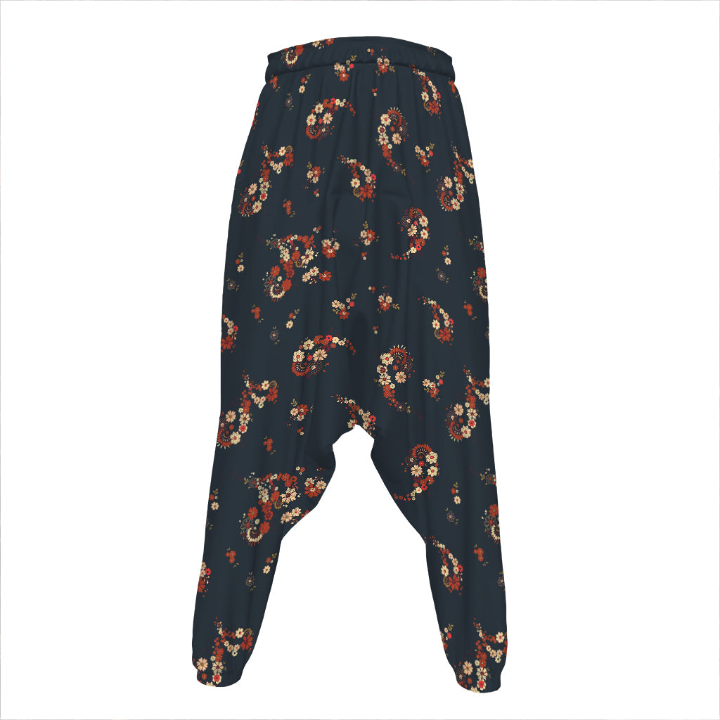 Boho Paisley Flower Pattern Print Hammer Pants
