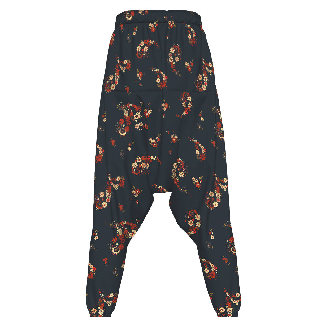 Boho Paisley Flower Pattern Print Hammer Pants