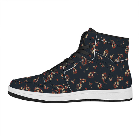 Boho Paisley Flower Pattern Print High Top Leather Sneakers