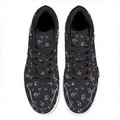 Boho Paisley Flower Pattern Print High Top Leather Sneakers