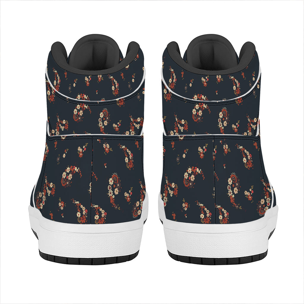 Boho Paisley Flower Pattern Print High Top Leather Sneakers