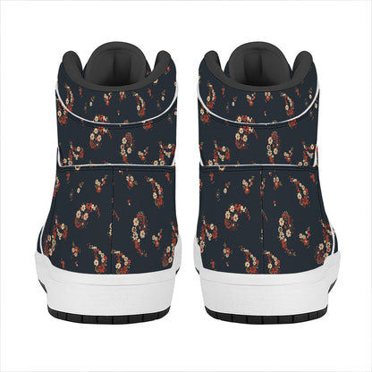 Boho Paisley Flower Pattern Print High Top Leather Sneakers