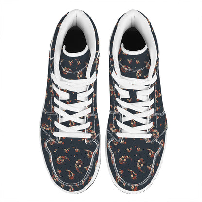 Boho Paisley Flower Pattern Print High Top Leather Sneakers