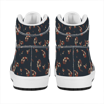 Boho Paisley Flower Pattern Print High Top Leather Sneakers