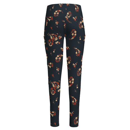 Boho Paisley Flower Pattern Print High-Waisted Pocket Leggings