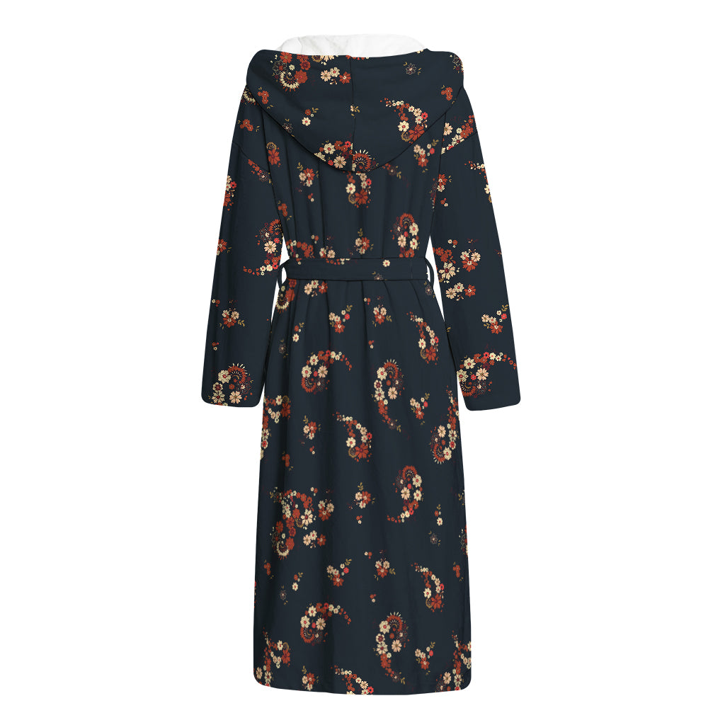 Boho Paisley Flower Pattern Print Hooded Bathrobe